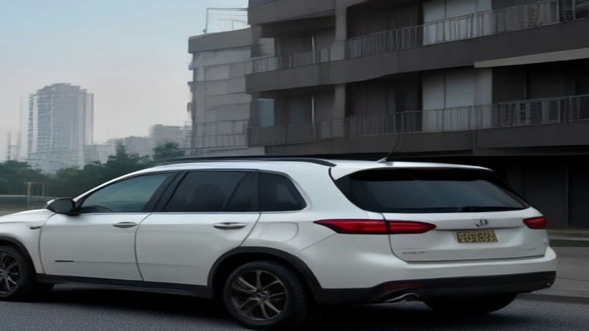 아파트 단지가 멀리 보이는 주차장에 세워진 중고 디젤 SUV 측면 — 도담무역 중고차수출